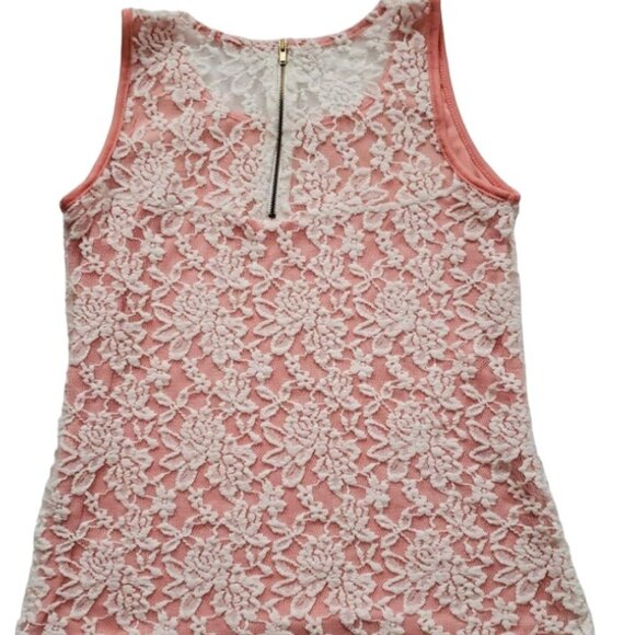 Tea N Rose Women’s White Lace Lined Pink/Coral Sleeveless Tank Top Medium - Picture 4 of 15